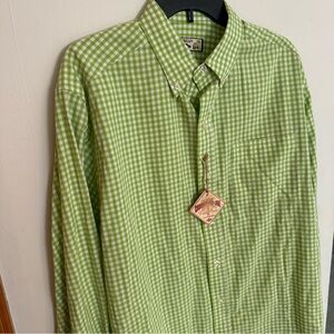 Caribbean Joe Mens L Green Checked Island Supply Button-Up Long Sleeve Shirt NEW